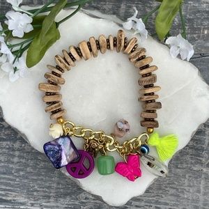 Coconut Bead Stretch Charms Bracelet